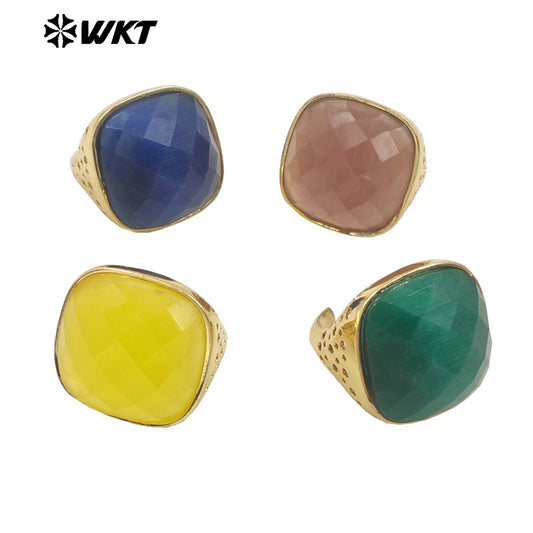 WT-R517 Wholesale Newest Spring Design Colorful Faceted Cat Eye Stone Square Unisex Ring for Party Jewelry