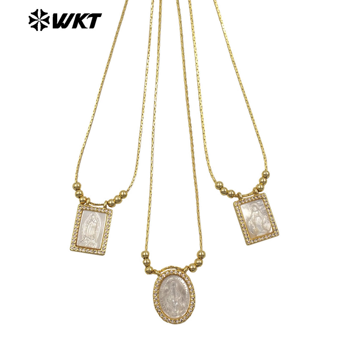 WT-JN389 Trending Religious Style 18K Gold Plated Oval And Square White Shell Pendant Necklace For Women Daily Wearing