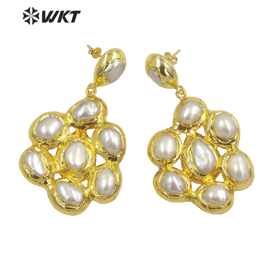 WT-MPE085 WKT Amazing Gorgeous Natural Freshwater Pearl Earrings Royal Precious Big Dangle Statement Women Earrings