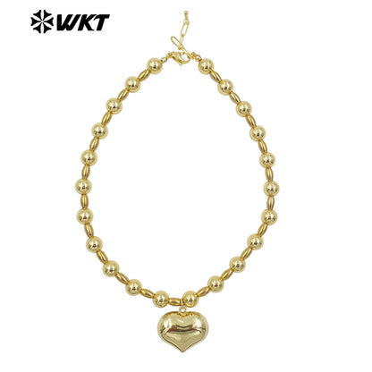 WT-JFN16 Amazing 18K Real Gold Plated Nontarnishable Yellow Brass Hand Strand Beads Bullet Ball Shape Metal Necklace