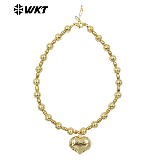 WT-JFN16 Amazing 18K Real Gold Plated Nontarnishable Yellow Brass Hand Strand Beads Bullet Ball Shape Metal Necklace
