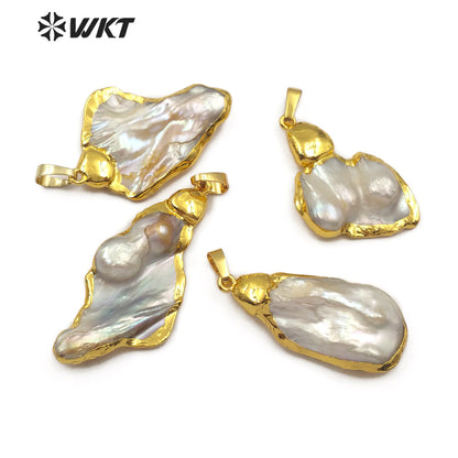 WT-JP104 Wholesale Women's Jewelry Natural Pearl Pendant Shape Specific Random Size Back 18K Gold Plated Pearl Pendant
