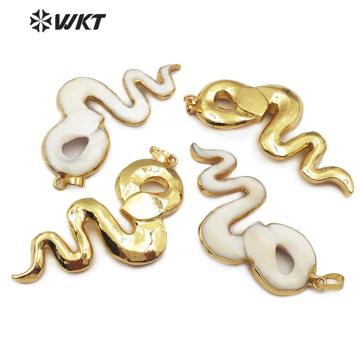 WT-JP178 New Natural White Shell Pendant Snake Shape 18k Gold Plated Fashion Women Jewelry Snake Shape Shell Pendant