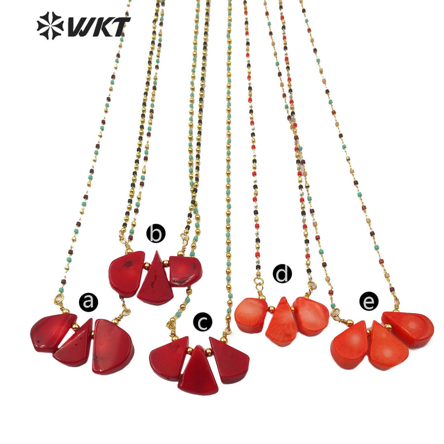 WT-N1198 New Natural Red Coral Beads Necklace Fashion Handmade Small Charm Coral Necklace Hot Sale Jewelry Necklace