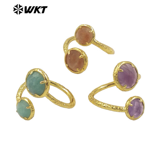 WT-R530 Wholesale Fashion New European Trendy Double Stone Adjustable Birthday Gift Lady Gemstone Ring
