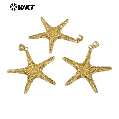 WT-MP333 Lovely Fashionable Gold Electroplated Yellow Brass Starfish Shape Pendant For Women Summer Jewelry Decorative
