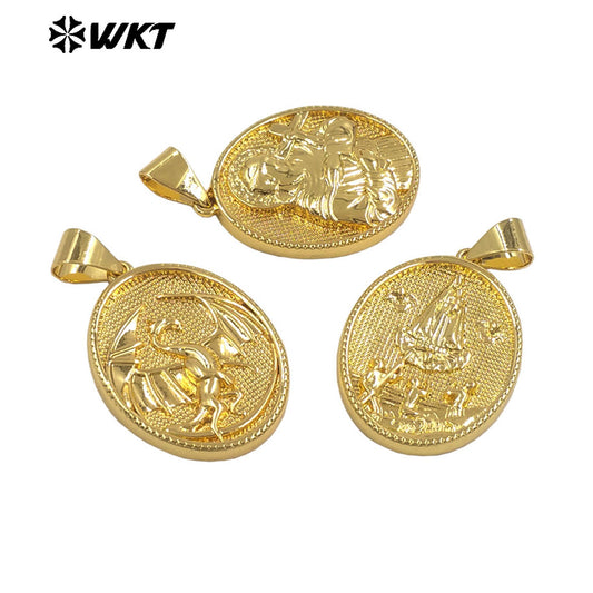 JFE143 New Arrival Metal Yellow Brass Pendant Oval Shape Religious Style Gold Electroplated For Jewelry Handmade Well Quality