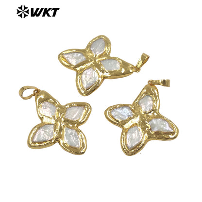 WT-JP509 Wonderful Popular 18K Gold Plated Natural Freshwater Pearl Pointed Little Cross Pendant For Trendy Necklace Making