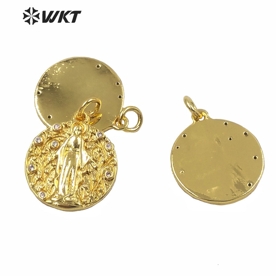 WT-MP186 the Most Populared Round Coin the Beauty Pendant Full Gold Electroplated Metal Charm Pendant As Gift