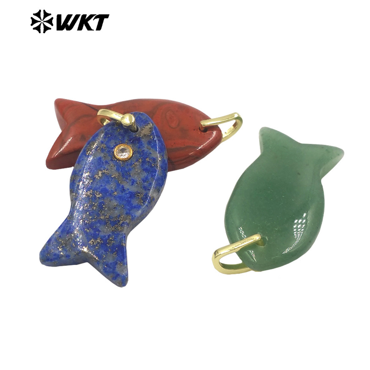 WT-P2088 Popular Interesting Style Zircon And Natural Gemstones Fish Shape Gold Pendant As Female Jewelry DIY Accessories