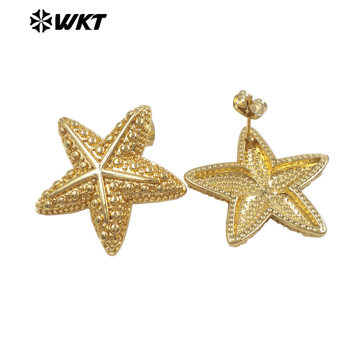 WT-E807 New Arrival Ocean Style Gold Plated Metal Yellow Brass Starfish Shape Earrings As Girls Lovely Simple Jewelry Decoration