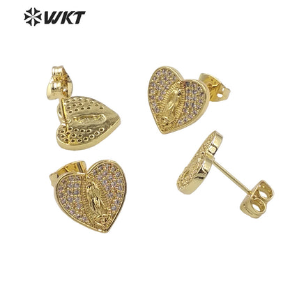 WT-ME100 Wholesale Newest Vintage Style Cubic Zircon Heart Shaped Fashion Light Luxury With Enamel Micro Paved Earrings Studs