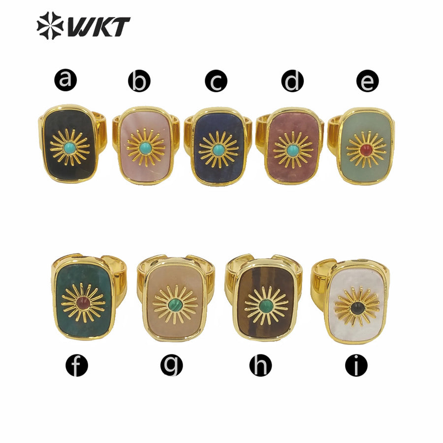 WT-R364 Gorgeous High Quality Square Gold Bezel Stone Setting Cocktail Ring Unique Women Fashion Party Charm Stone Ring