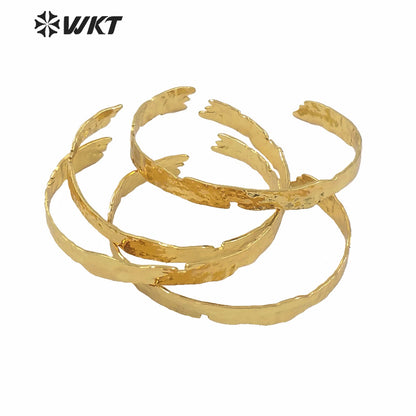 WT-B560 WKT Tiny Simple Gold Electroplated lava Bangle Most Popular Irregular Metal Brass Women Bangle Is Open Size