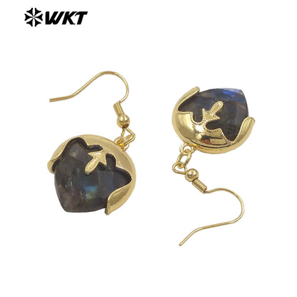 WT-E789 Wholesale Unique Design Gold Plated Cover Top Heart Shape Natural Gemstones Earrings For Women Interesting Jewelry