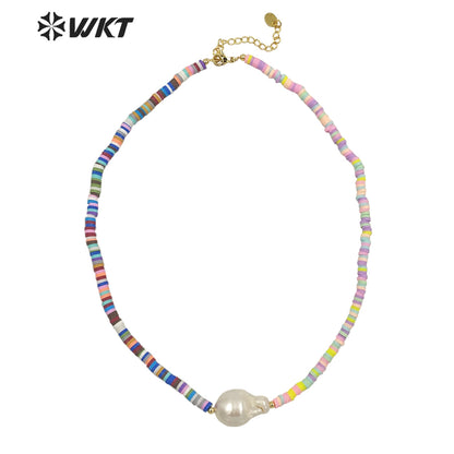 WT-JN193 WKT New Design Boho Vintage Natural Freshwater Baroque Pearl Necklace Crazy Design 4mm Beads Strand Pendant Necklace