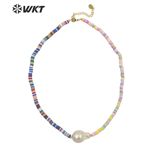 WT-JN193 WKT New Design Boho Vintage Natural Freshwater Baroque Pearl Necklace Crazy Design 4mm Beads Strand Pendant Necklace