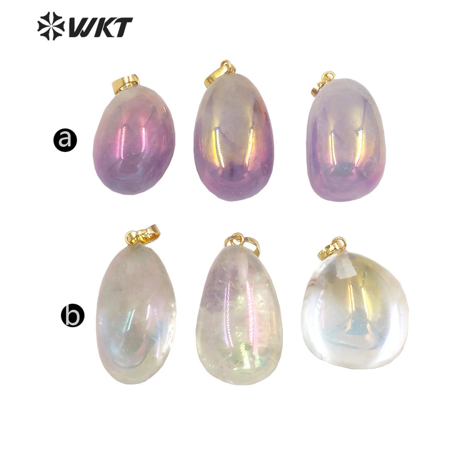 WT-P1807 Smooth Irregular Spherical Pendant Aura Electroplating Natural Stone Pendant Colorful Fantasy Natural Quartz Pendant
