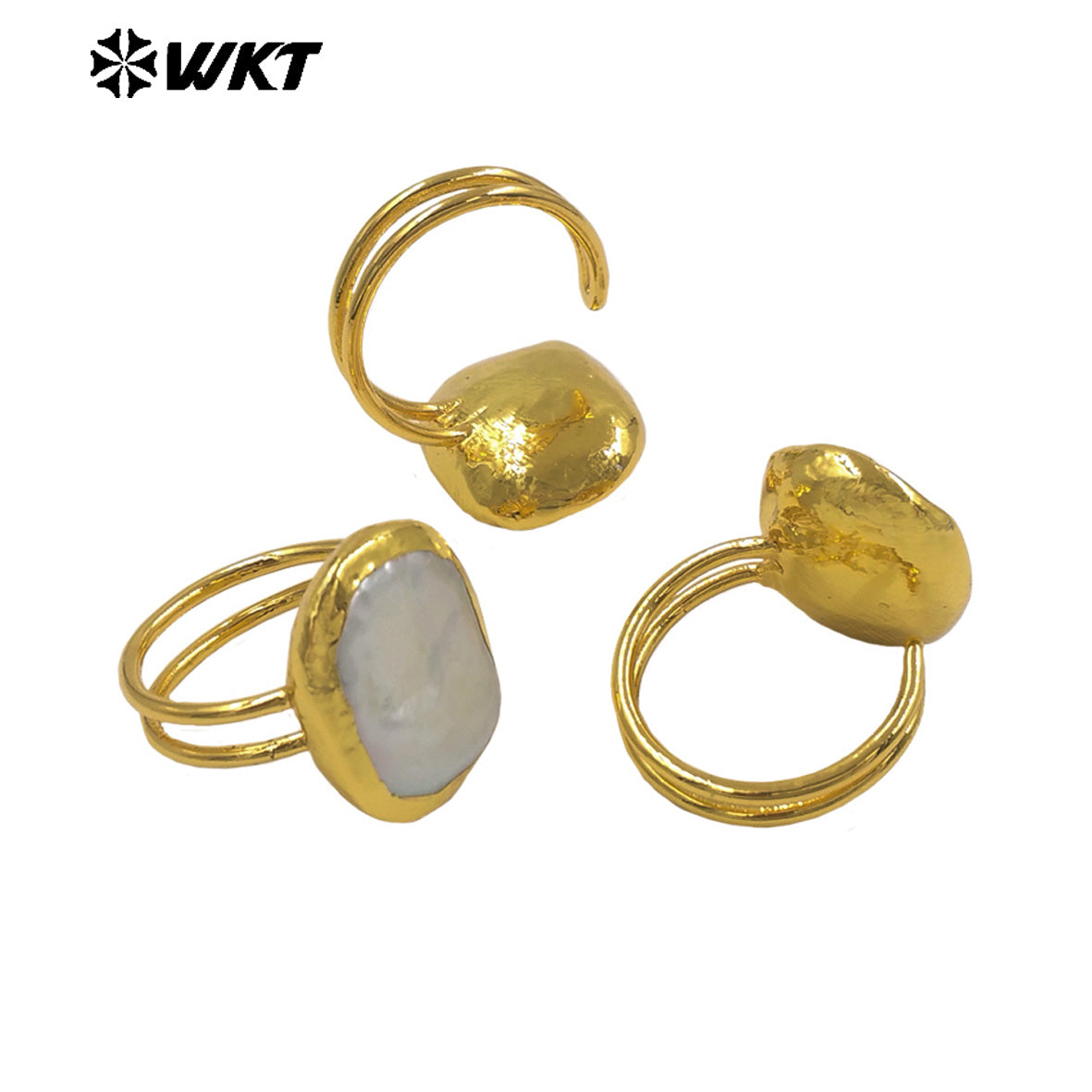 WT-MPR167 Simple Popular Gold Plated Natural Freshwater Pearl Square Ring Adjustable Size For Lady Elegant Style Accessory