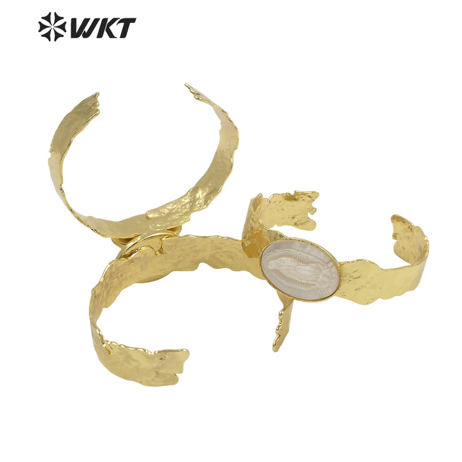 WT-MPB084 WKT New Religious Mother of Pearl Lady of Grace Bangle Saint Miraculous Shell Bangle Jewelry for Christian