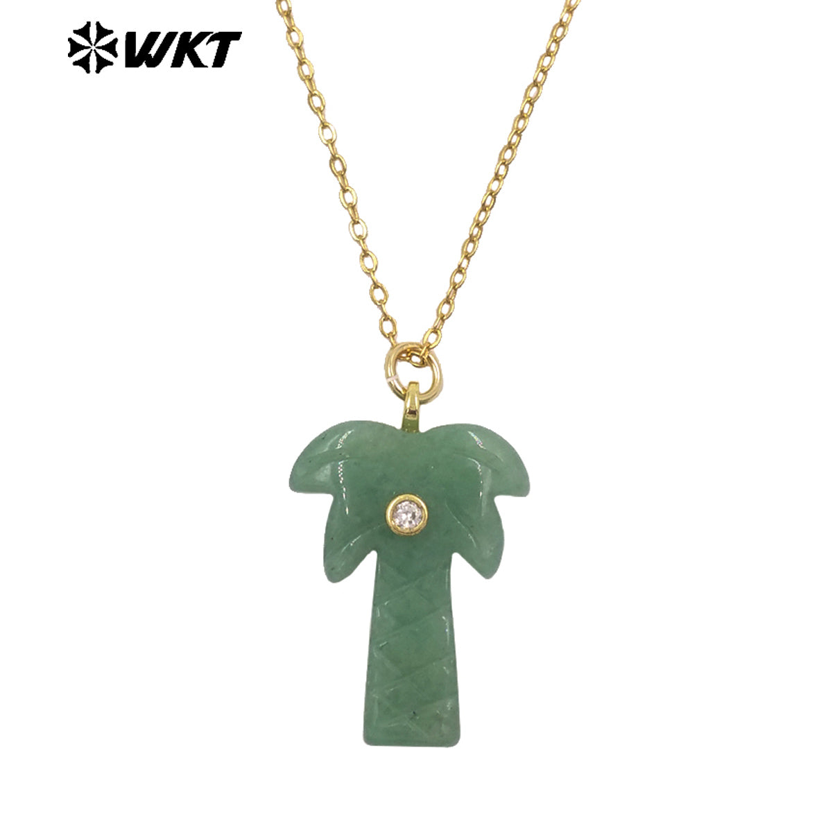 WT-N1534 Amazing Various Natural Gemstones Carved Coconut Trees Shape Charms Gold Necklaces For Women Fashionable Jewelry