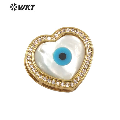 WT-MP202 Amazing Fashion 18k Real Gold Plated Micro Pave Shell Eye Pendant Lady Charming White Shell Cubic Zircon Heart Pendants