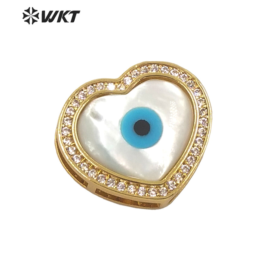 WT-MP202 Amazing Fashion 18k Real Gold Plated Micro Pave Shell Eye Pendant Lady Charming White Shell Cubic Zircon Heart Pendants