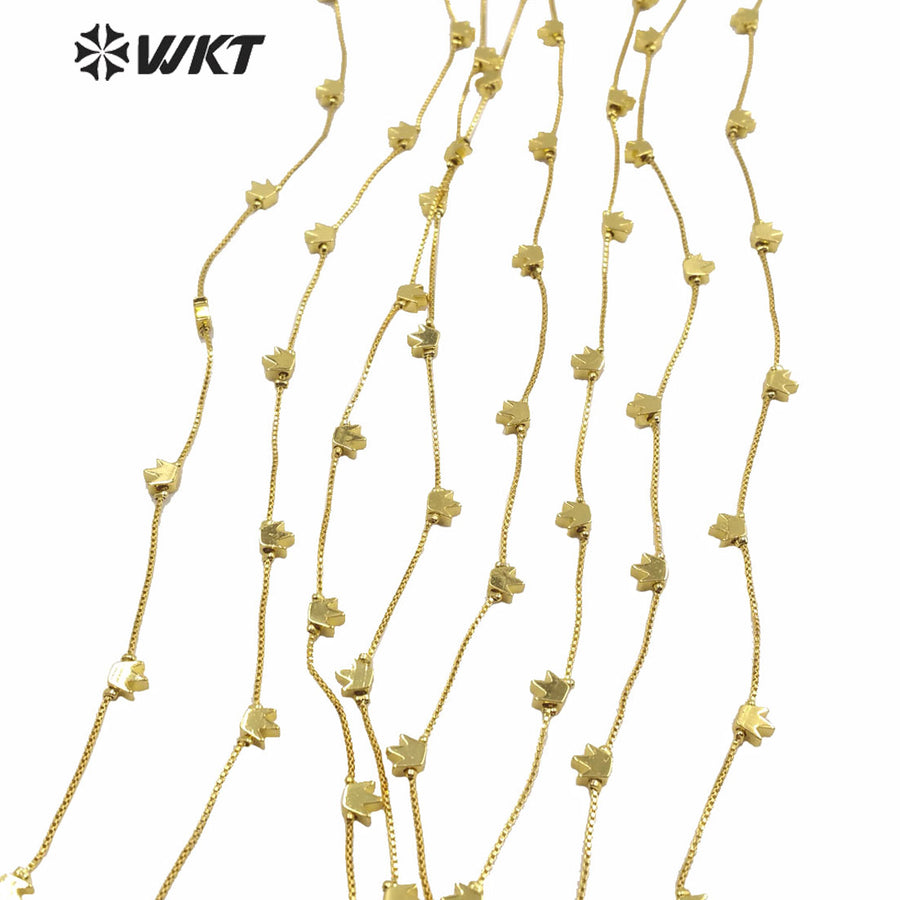 WT-BC134 Fashion 18k Gold Electroplated No Fade Jewelry Findings Chain Necklace Making Diy Brass Chain with Crown Charm Chain