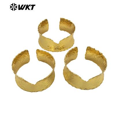 WT-JF376 Simple V Shape Gear Design 18K Gold Electroplated Metal Yellow Brass Adjustable Bangles For Lady Trendy Matching