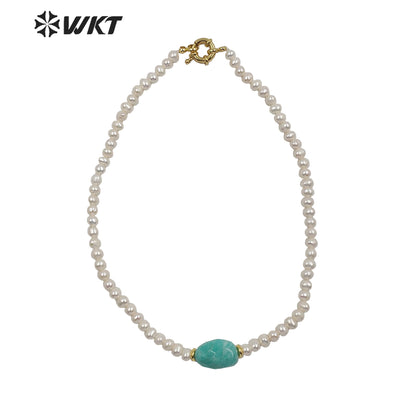 WT-JN120 WKT Gorgeous Women Natural Freshwater Pearl Choker Necklace 6mm Irregular Pearl Beads Choker Necklace With Theme Stone