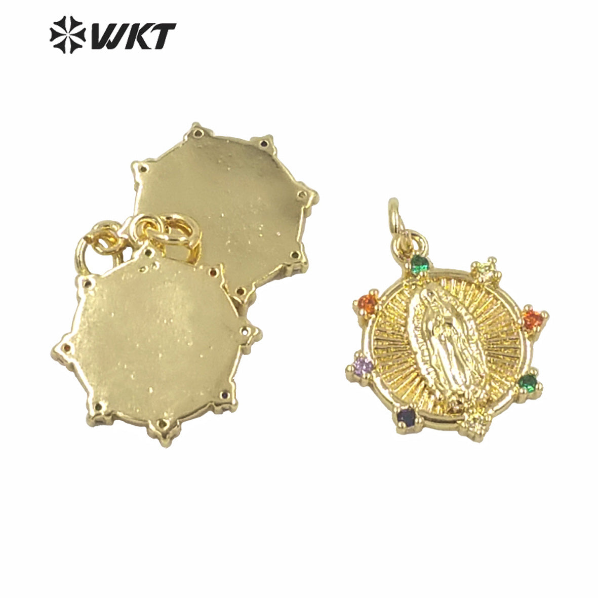WT-MP149 WKT Women New Gold Electroplated Yellow Brass Metal Casting Mother of Jesus Mary Pendant Christian Religious Pendant