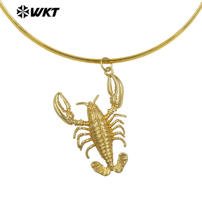 WT-MN1006 Popular Design Gold Electroplating Choker With Yellow Brass Crayfish Pendant Necklace For Lady Party Matching