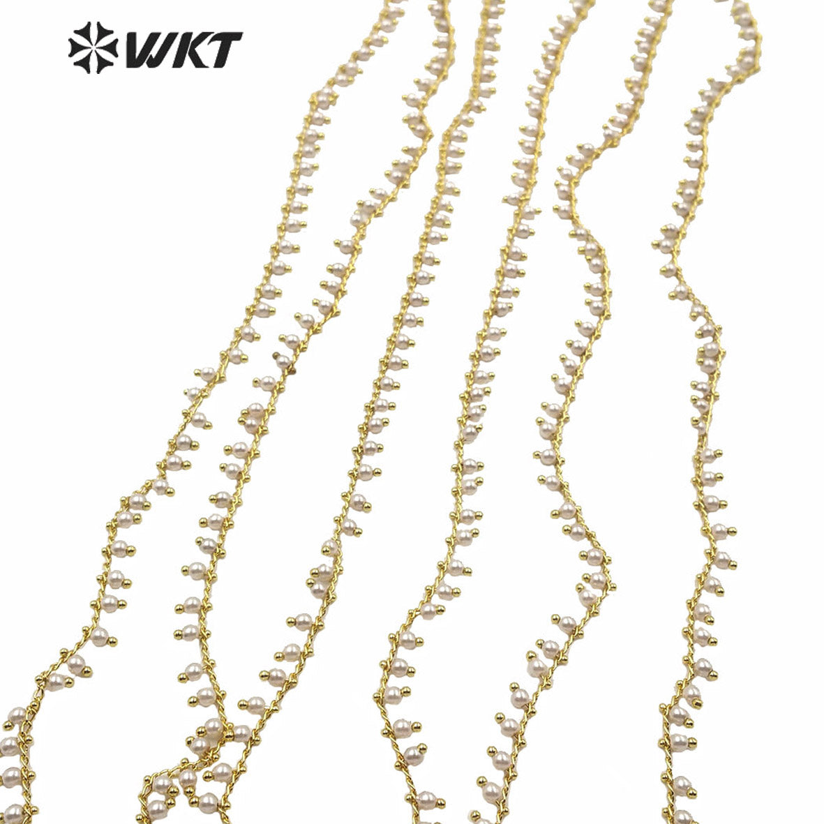 WT-RBC167 Gorgeous Hand Make Shell Pearl Beads Chain for Fashion Jewelry Design Gold Electroplated 4mm Beads Necklace Chain