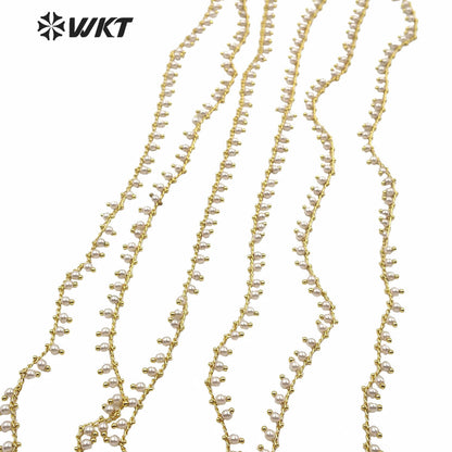 WT-RBC167 Gorgeous Hand Make Shell Pearl Beads Chain for Fashion Jewelry Design Gold Electroplated 4mm Beads Necklace Chain