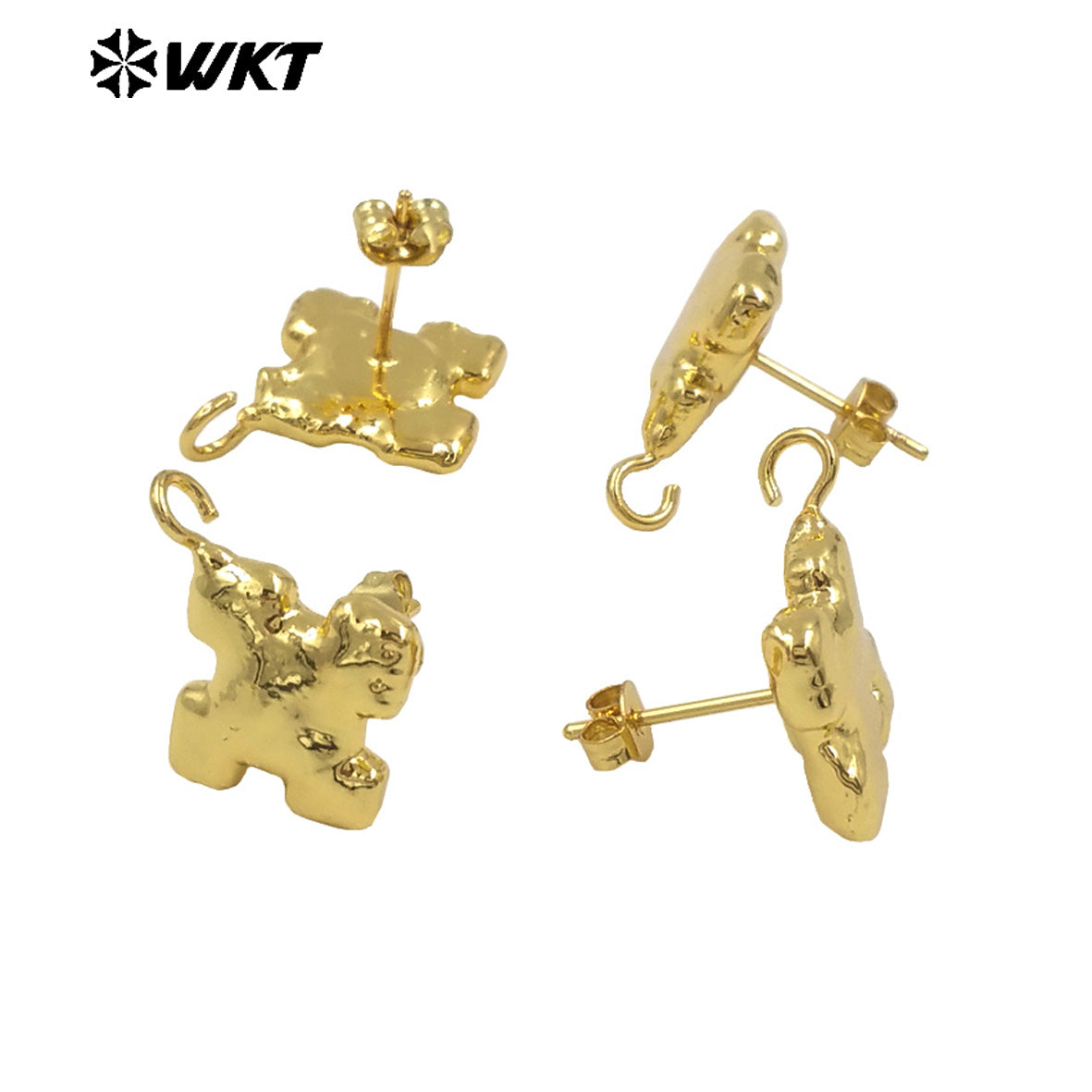 WT-JFE117 Wholesale Popular Religious Irregular Cross Shape 18K Real Gold Plated Earrings As DIY Finished Jewelry With Hook