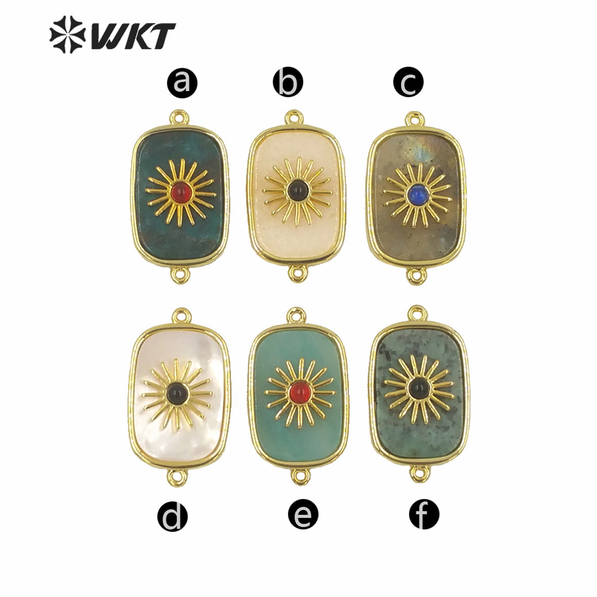 WT-C297 Newest Design High Polish Surface Natural Stone Double Loops Connectors Women Gold Bezel Precious Stone Connectors