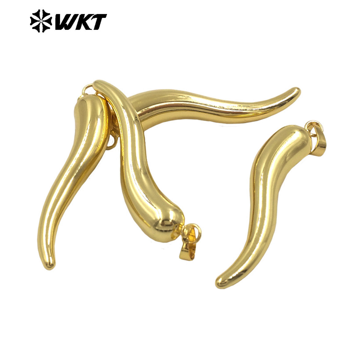 WT-P1998 Hot Wholesale Unique Curved Shape Middle Long Yellow Brass Pepper Pendant Jewelry Necklace Accessories Finding