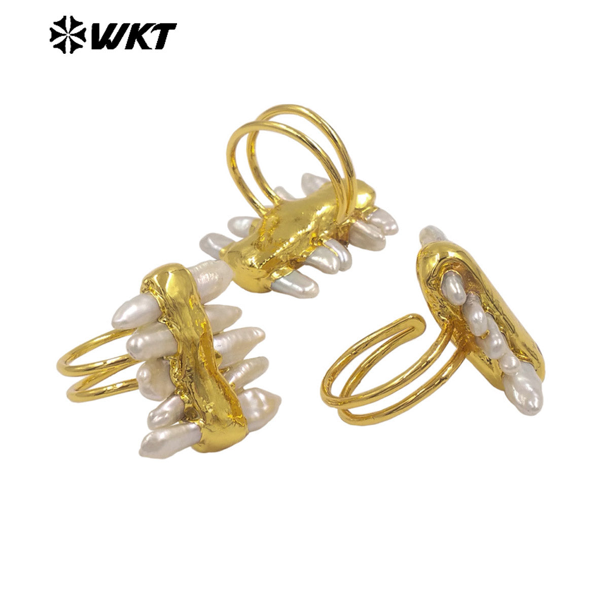 WT-MPR161 Newest 18K Gold Plated Multi Natural Freshwater Pearls Women Adjustable Ring As Friends Birthday Present Jewelry