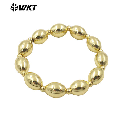 WT-JF348 Wholesale 18k Real Gold Plated Unique Steel and Gold Mixsure Bullet Brass Beads Stretch Bracelets