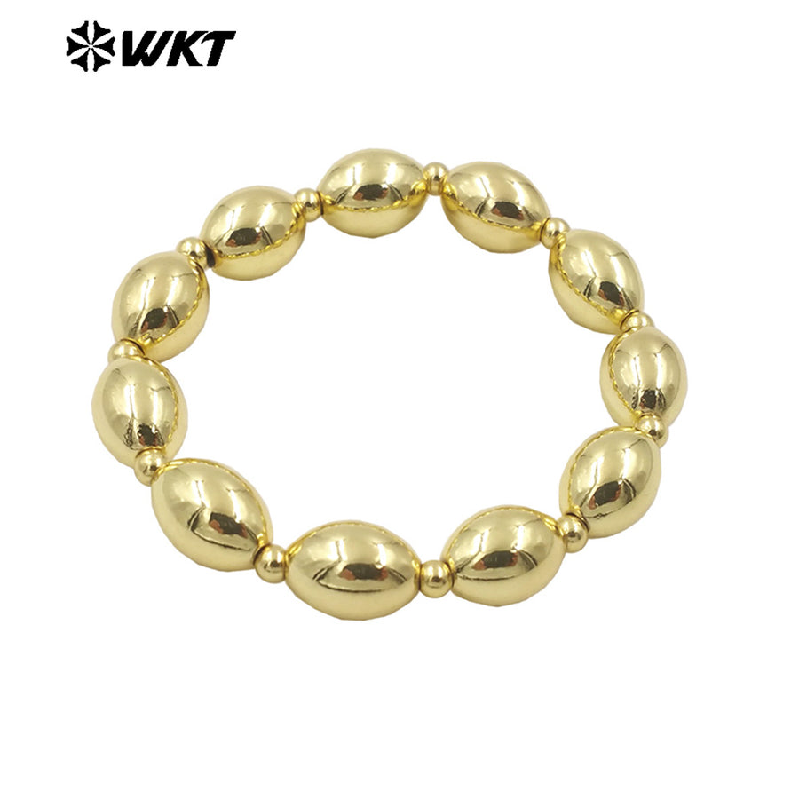 WT-JF348 Wholesale 18k Real Gold Plated Unique Steel and Gold Mixsure Bullet Brass Beads Stretch Bracelets