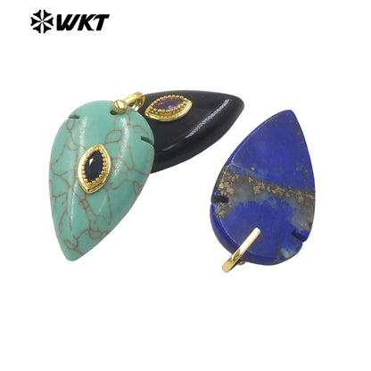 WT-P2144 New Product Colorful Zircon And Natural Gemstones Pointed Waterdrop Shape Gold Pendants For Unique Jewelry Making