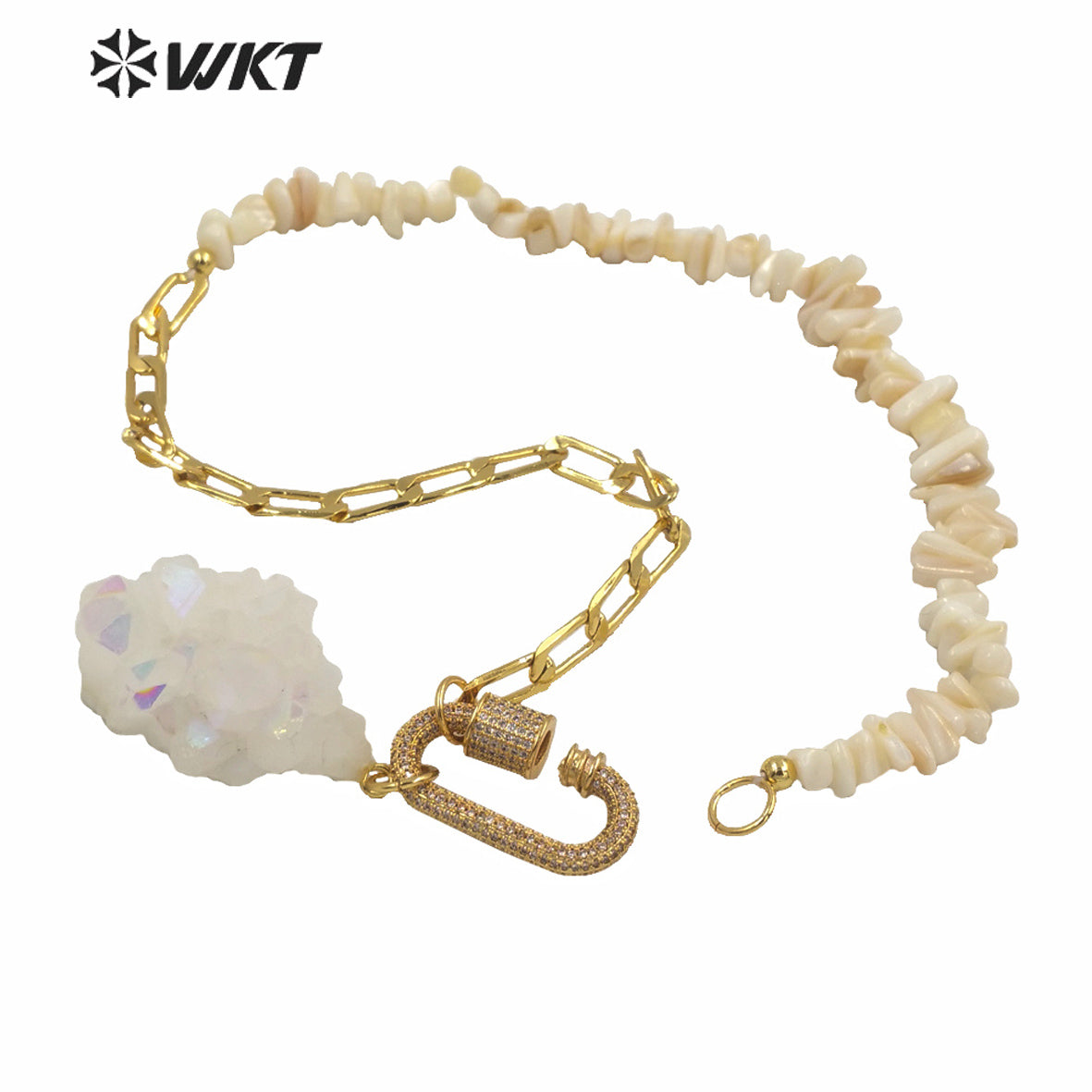 WT-N1253 Amazing Sparkly Angel AURA Quartz Stone Necklace Fashion Lady Unique Hand Make Chain Crystal Necklace