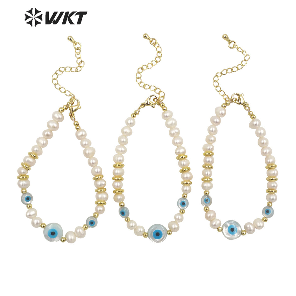 WT-MPB068 Wholesale Fashion Gold Shell Eye Pearl Bracelet Gorgeous Handmade Strand Space Beads Pearl Bracelets