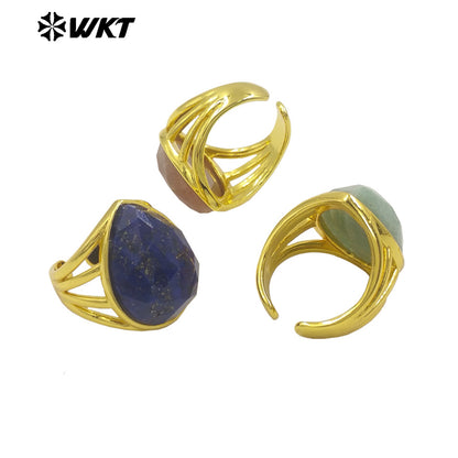 WT-R425 Wholesale Fashion Gold Bezel Natural Teardrop Stone Ring Amazing Gorgeous 18k Resist Tarnishable Lapis Drop Ring