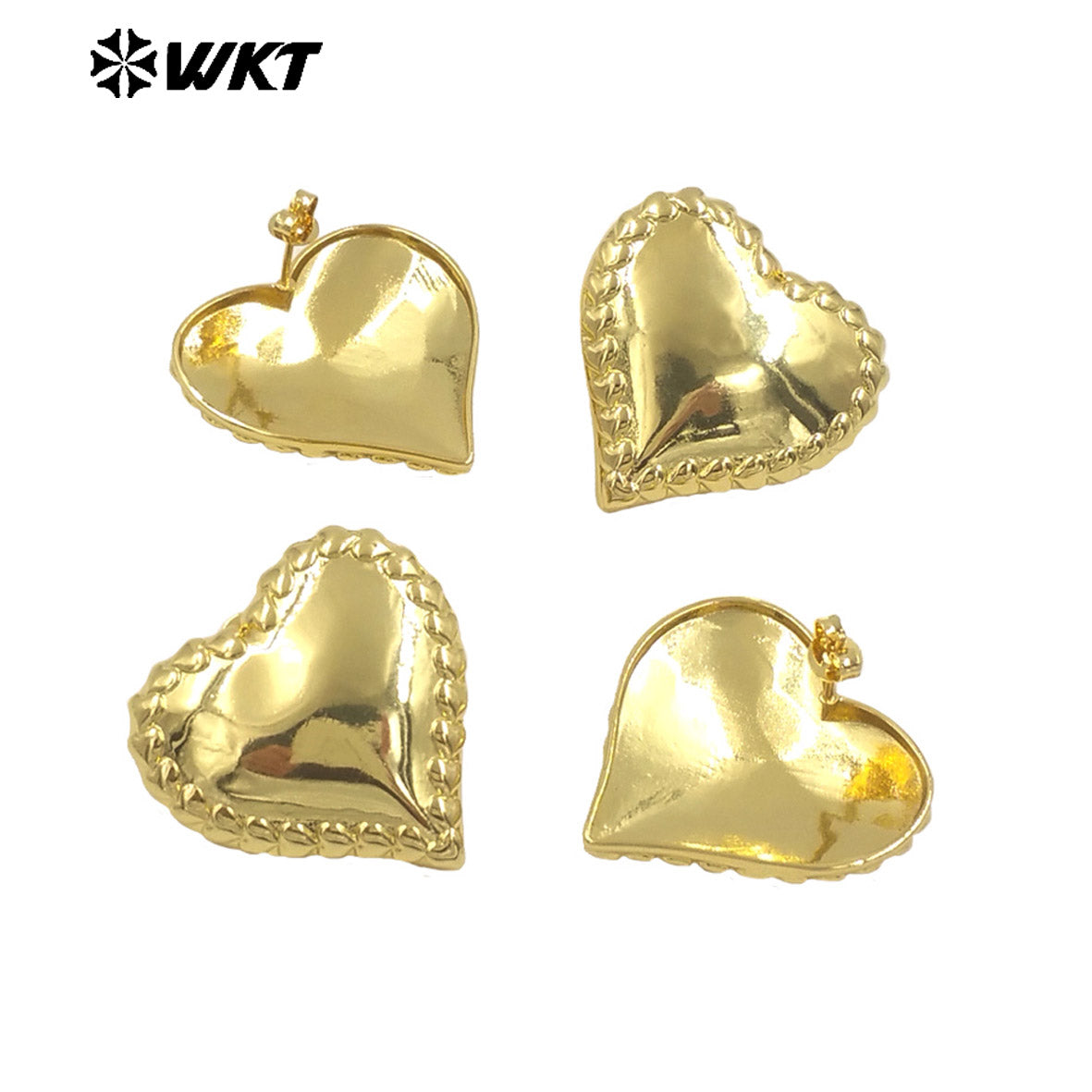 WT-E772 Unique Design 18K Gold Plated and Silver Full Heart Shaped Earrings for Women As Birthday and Valentine's Day Gifts