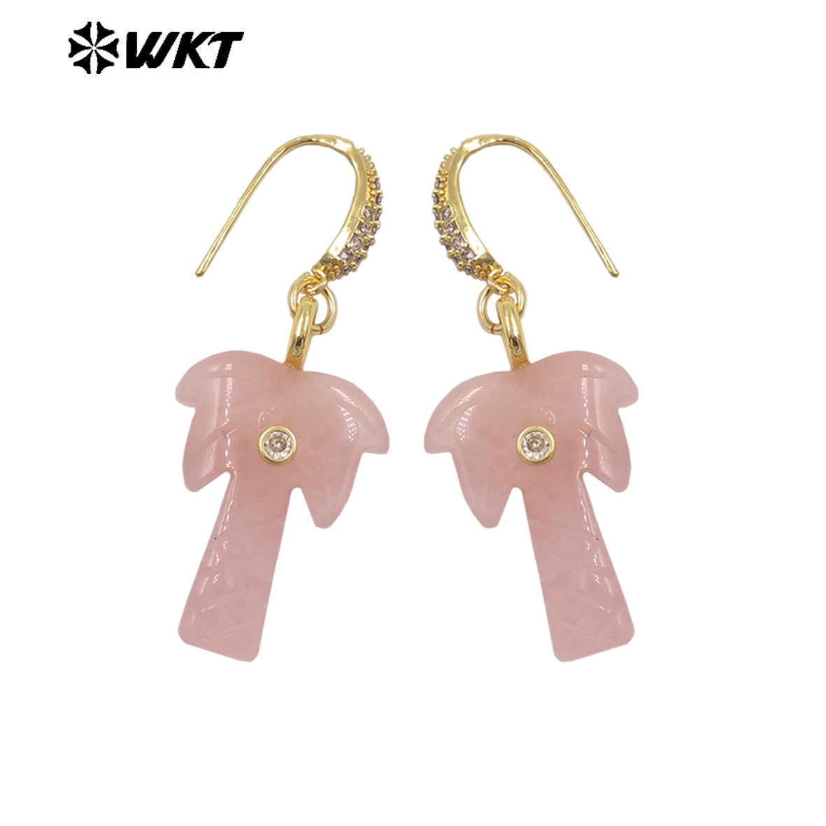 WT-E814 Beautiful Various Natural Gemstones Coconut Tree Shape Gold Pendant Earrings For Girls Summer Matching Jewelry