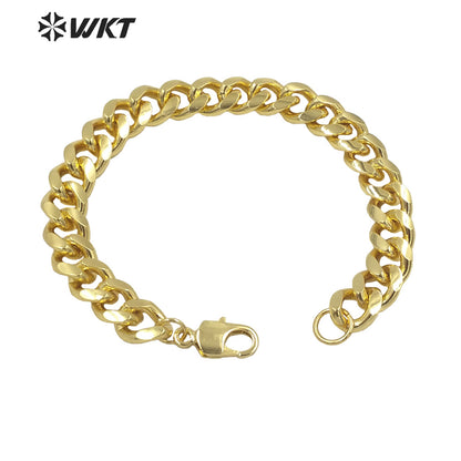 WT-B572 Fashion Women Real 18k Gold Plated Big Chunky Chain Bracelet Simple Metal High Polish Twisted Curb Chain Bracelet