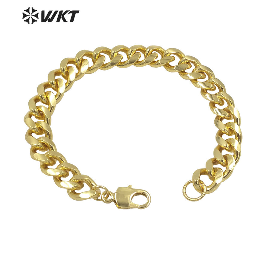 WT-B572 Fashion Women Real 18k Gold Plated Big Chunky Chain Bracelet Simple Metal High Polish Twisted Curb Chain Bracelet