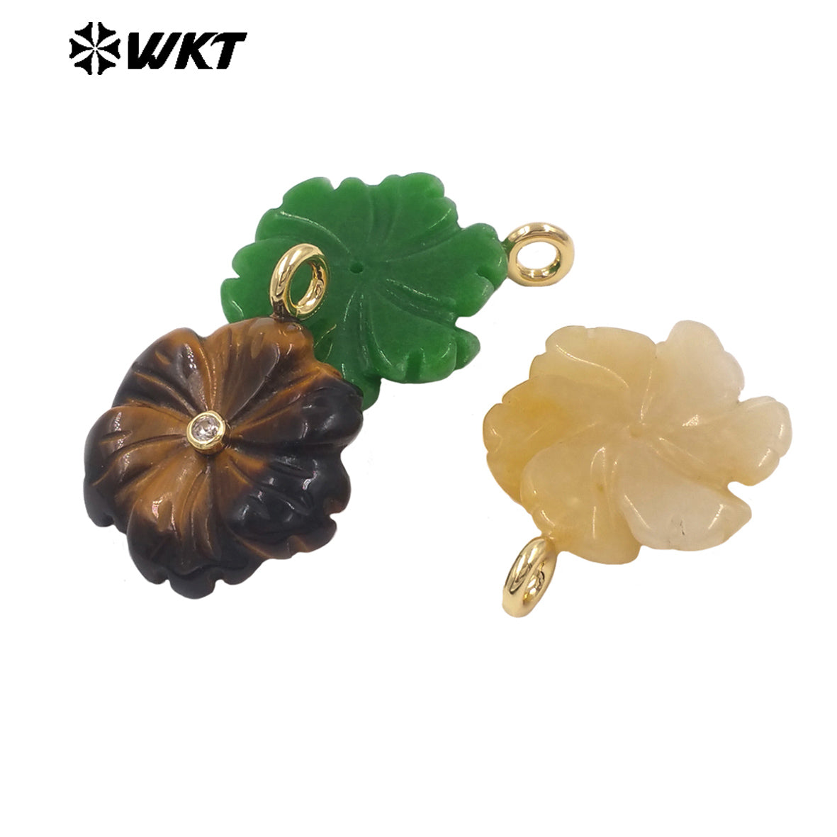 WT-JP522 Popular Trendy Zircon And Colorful Natural Gemstones Hand Carved Flower Shape Gold Pendants For Lady Jewelry Design