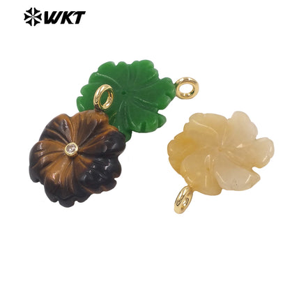 WT-JP522 Popular Trendy Zircon And Colorful Natural Gemstones Hand Carved Flower Shape Gold Pendants For Lady Jewelry Design